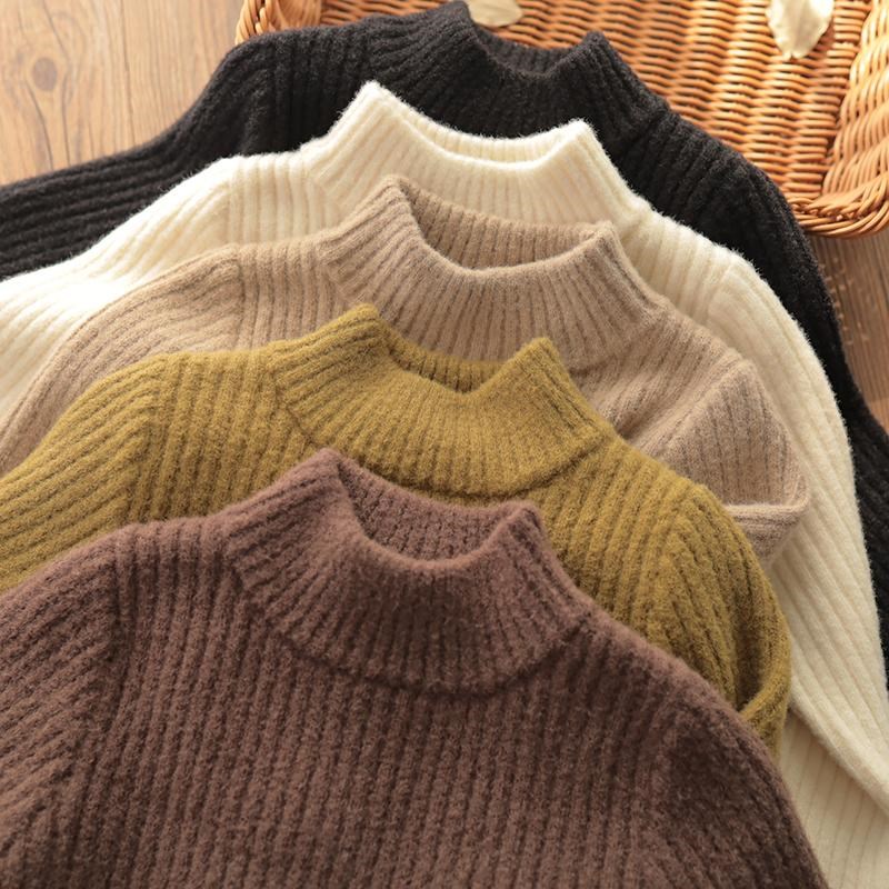 童装2024秋冬季新款加厚针织打底衫男童女童洋气半高领毛衣中大童