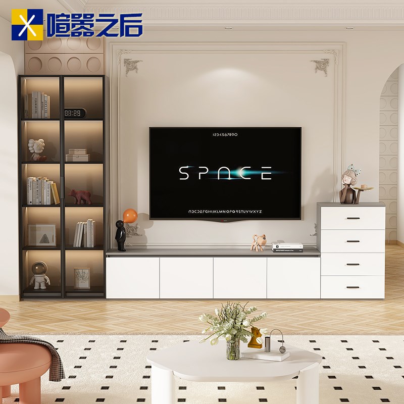 法式奶油风电视柜组合墙柜高柜客厅收纳储物柜一体家用斗柜8D76-1