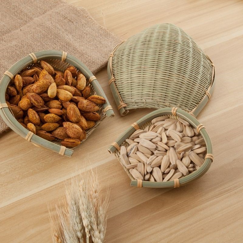 竹编制品簸箕家用淘米晾晒收纳筛子水果馒头筐青皮开口筲箕竹篮子