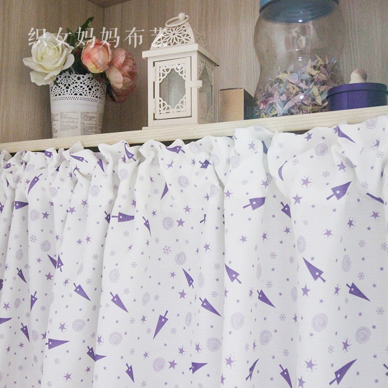 紫色小树半帘厨房布艺短窗帘布帘隔断帘厕所小窗户帘短帘卧室门帘
