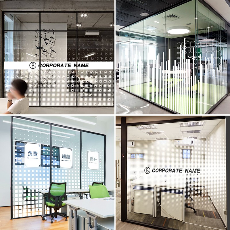 办公室玻璃贴纸装饰公司UV白色简约创意静电透明隔断磨砂贴膜定制