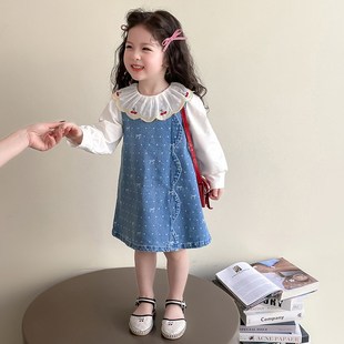 女童春季裙子套装2025新款儿童洋气樱桃春装宝宝连衣裙牛仔裙春秋
