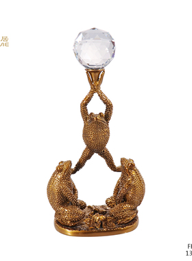 凤凰美居欧式玻璃三蜍鼎球摆件高端办公室客厅书房装饰摆件