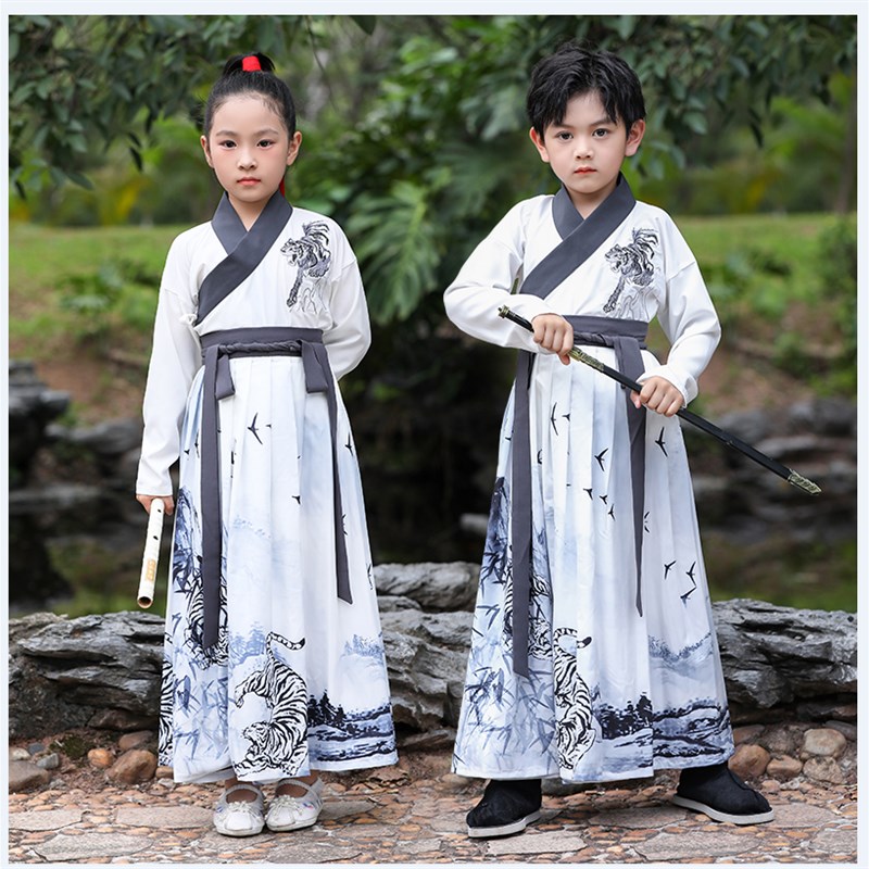 夏季短袖男童汉服中国风小男孩古风武侠剑客儿童古装演出学生套装