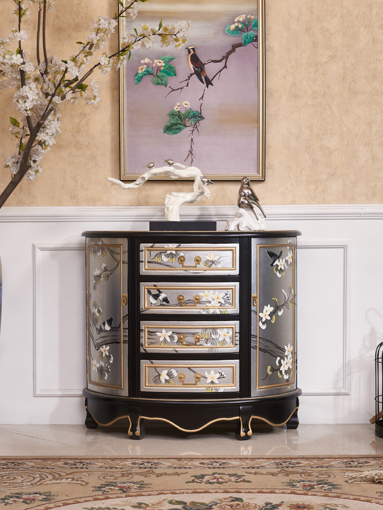 现代新中式古典欧式靠墙半圆形小玄关柜桌薄款实木走廊过道装饰柜