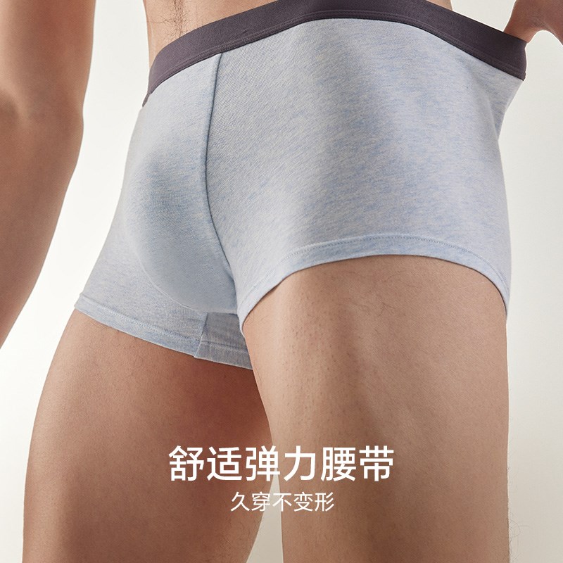 本周3条装纯棉植萃物染色男高弹力宽松舒适透气不夹臀平四角内裤