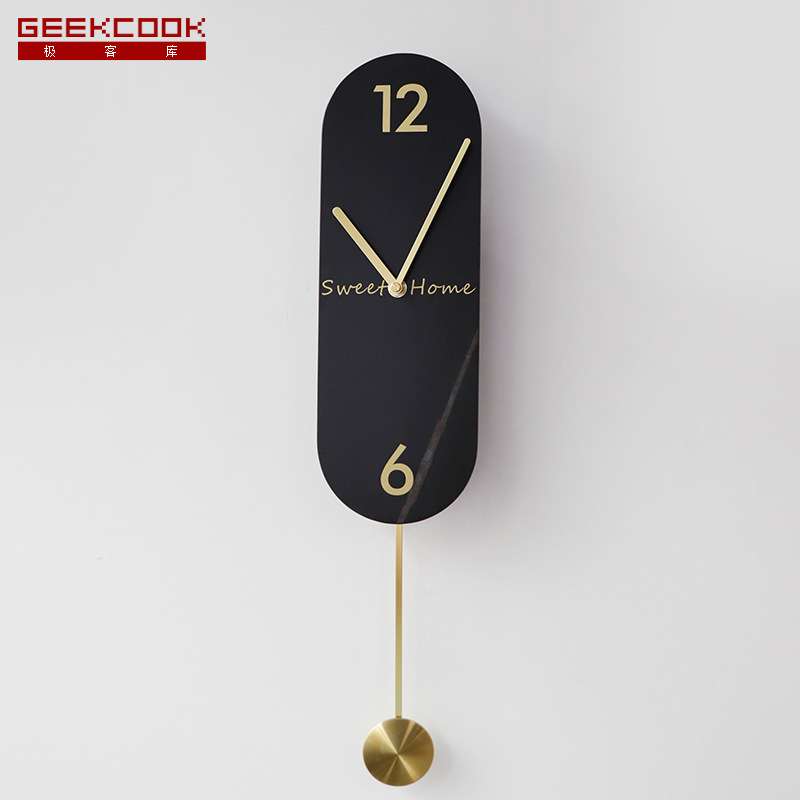 现代轻奢摇摆挂钟：可可托海 大理石纹岩板 西班牙极简风装饰钟表