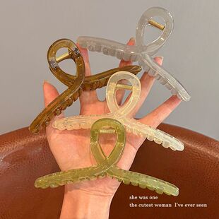 大号抓夹亚克力盘发网红优雅气质鲨鱼夹后脑勺交叉发夹果冻发饰