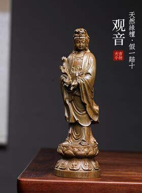 采购产品天然绿色檀香实木雕刻观音装饰品，手机，人物工艺品，客