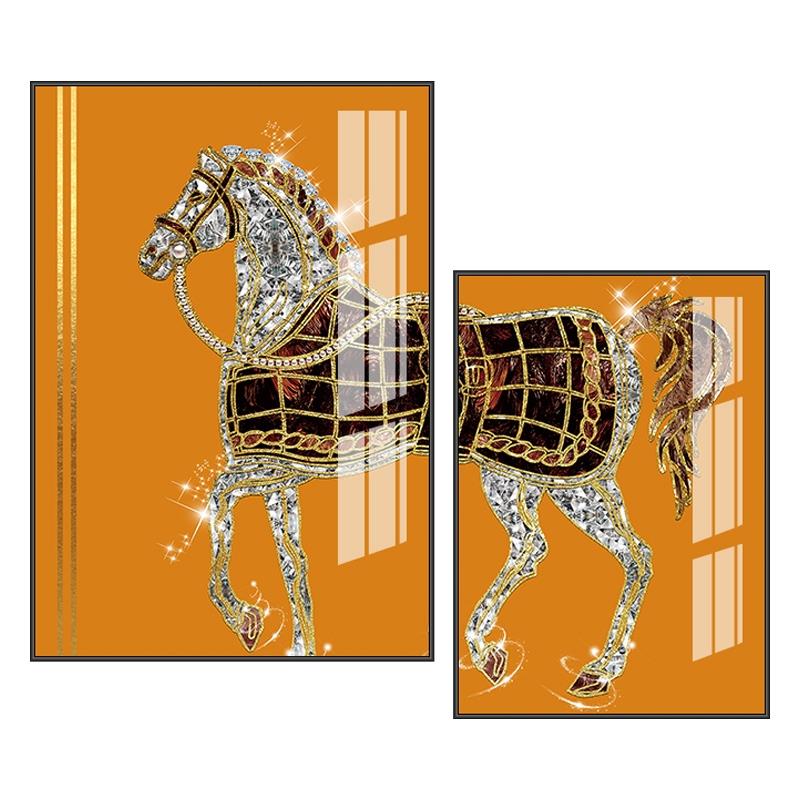 定做现代简约装饰画客厅沙发背景墙橙色双联晶瓷挂画餐厅壁画轻奢