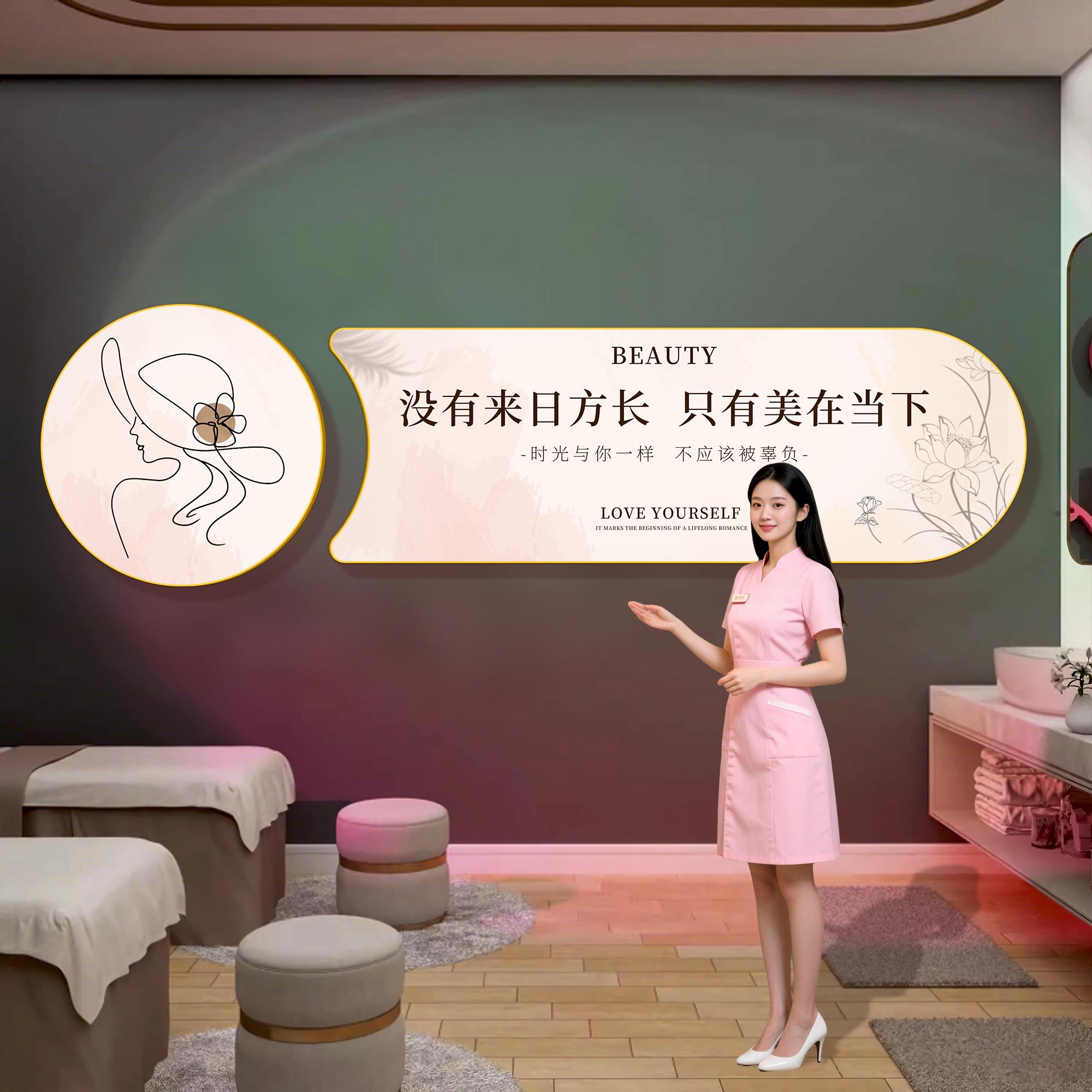 美容院软装氛围布置网红美甲美睫纹绣店内房间形象墙面装饰高级感