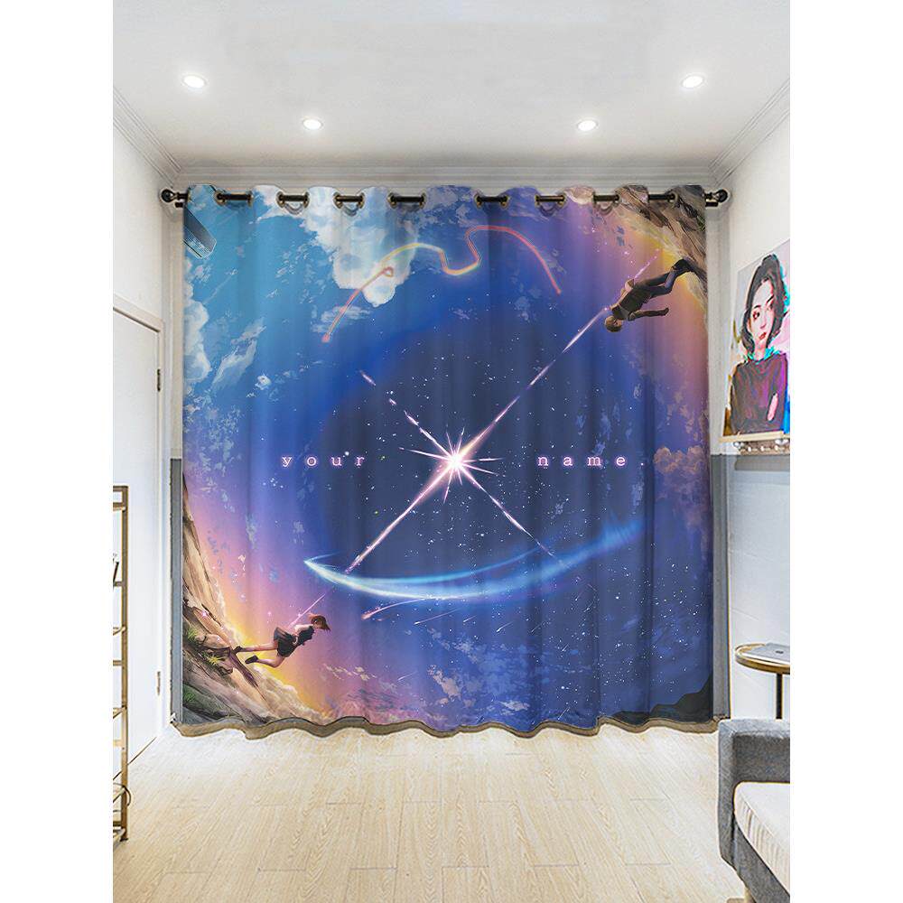 定制长窗帘粗麻布星空家庭卧室客厅挂钩学生宿舍遮光穿孔凸窗装饰
