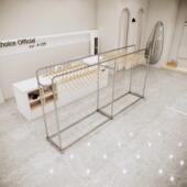 中岛货架展示架不锈钢银中间专用服装 店双排衣架 展示架童装