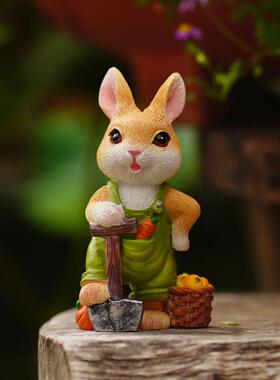 萌兔微景观花园阳台装饰花盆景多肉景观装饰品办公室办公桌装饰礼