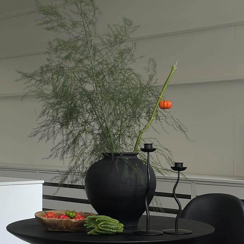 新中式侘寂黑色粗陶罐陶瓷花瓶摆件覆古大肚纹理现代花器装饰品