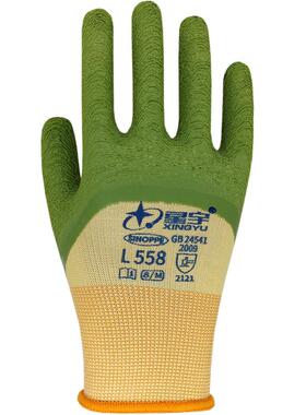 星宇手套L558半挂浸胶劳保手套防滑耐磨塑胶加厚工作带胶透气薄款