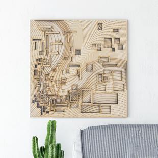 梯木叠雕-洋流|创意墙面家居软装饰立体工艺术木质北欧壁饰礼品画