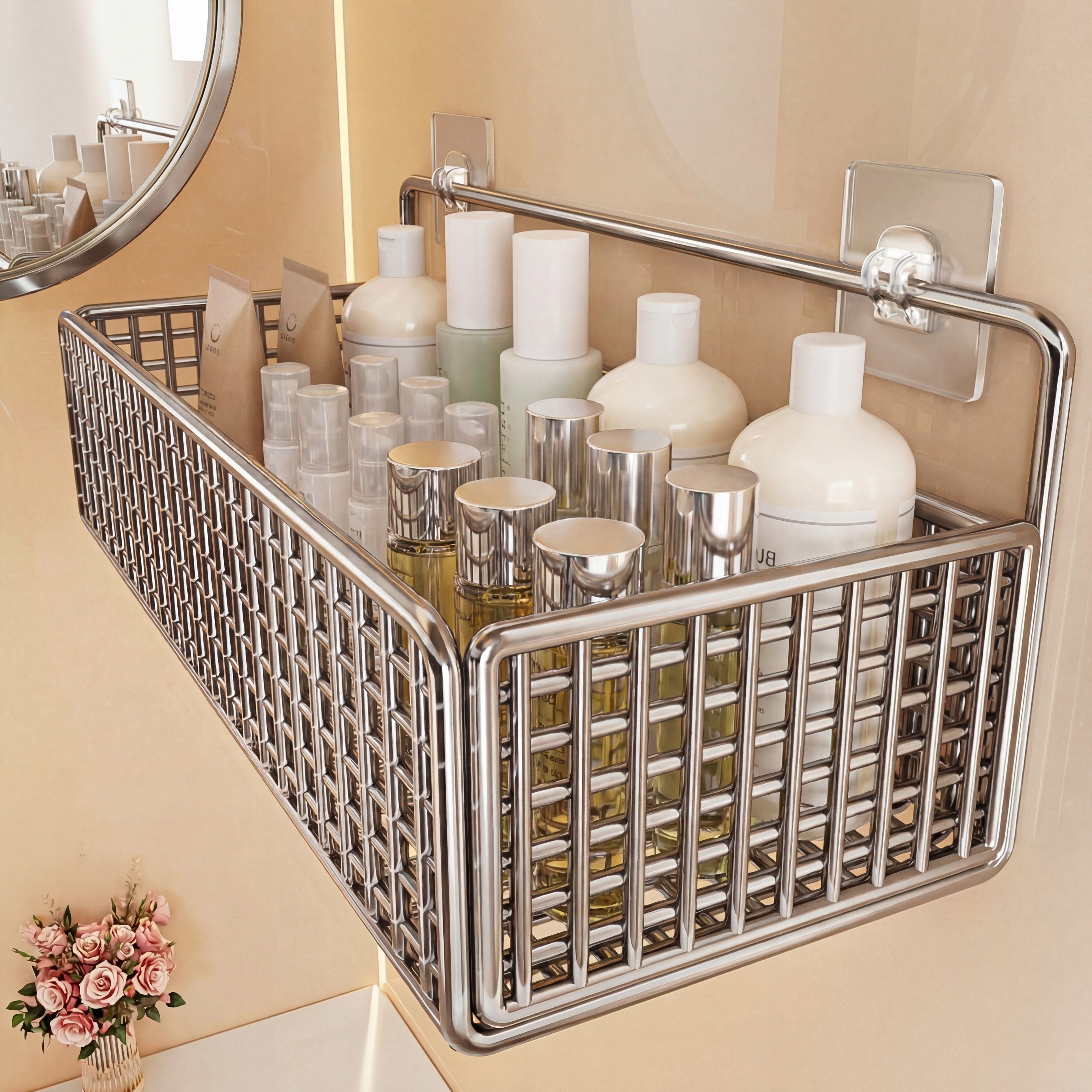 304不锈钢卫生间专用置物架浴室墙上免打孔收纳架厕所洗漱台架子