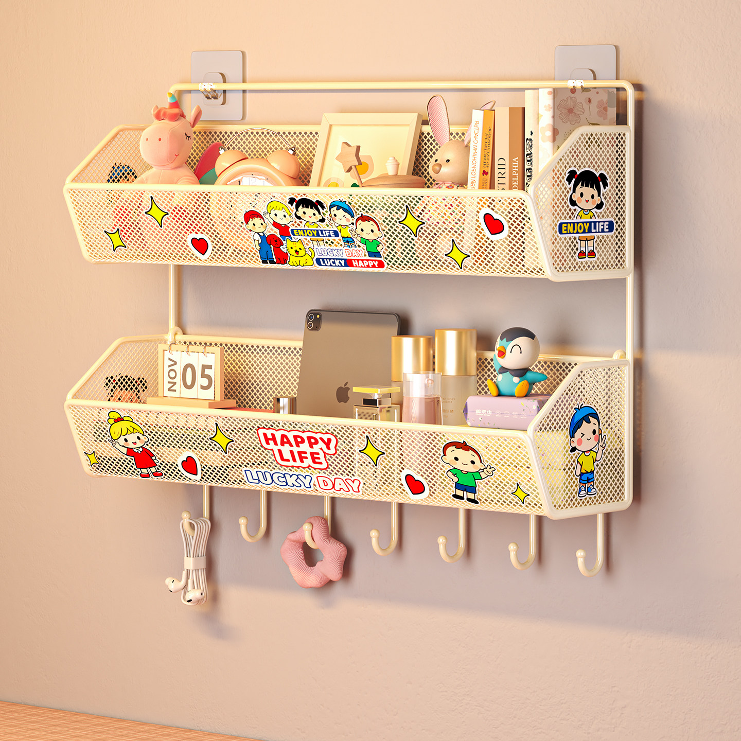 挂墙上置物架多层宿舍收纳神器悬挂免打孔床头床上壁挂篮挂钩零食,收纳整理,整理架/置物架/收纳架,淘宝优惠券,粉丝福利购,淘宝优惠卷