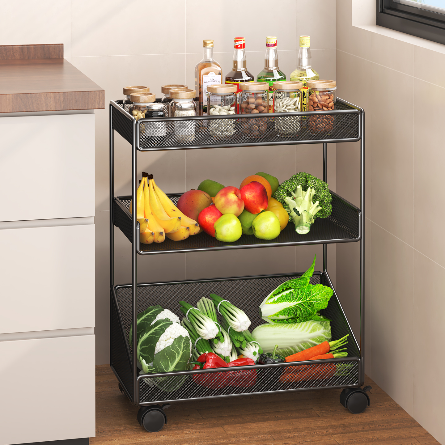 【夹缝收纳】升级款可移动蔬菜架