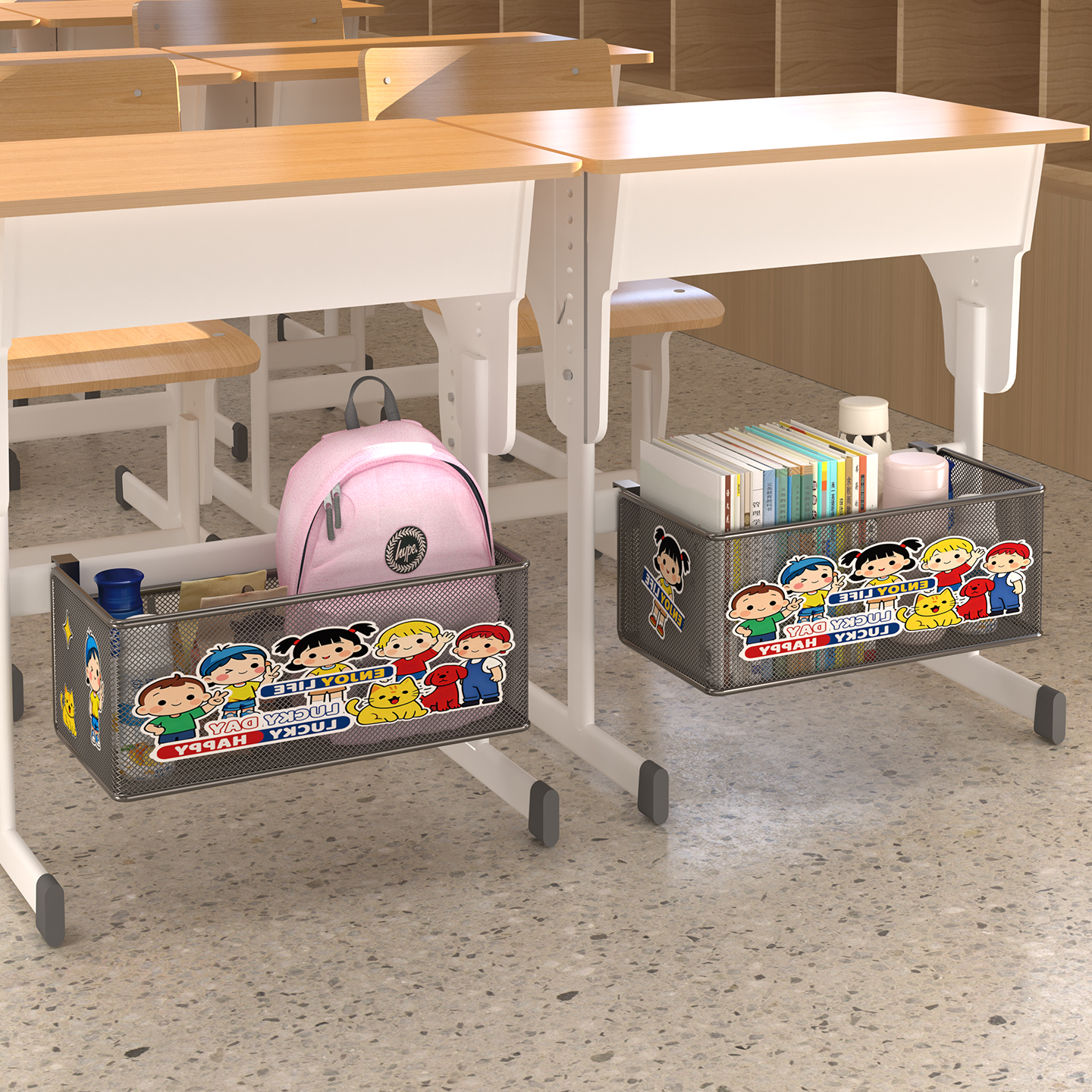 学生桌下挂篮免打孔书包架