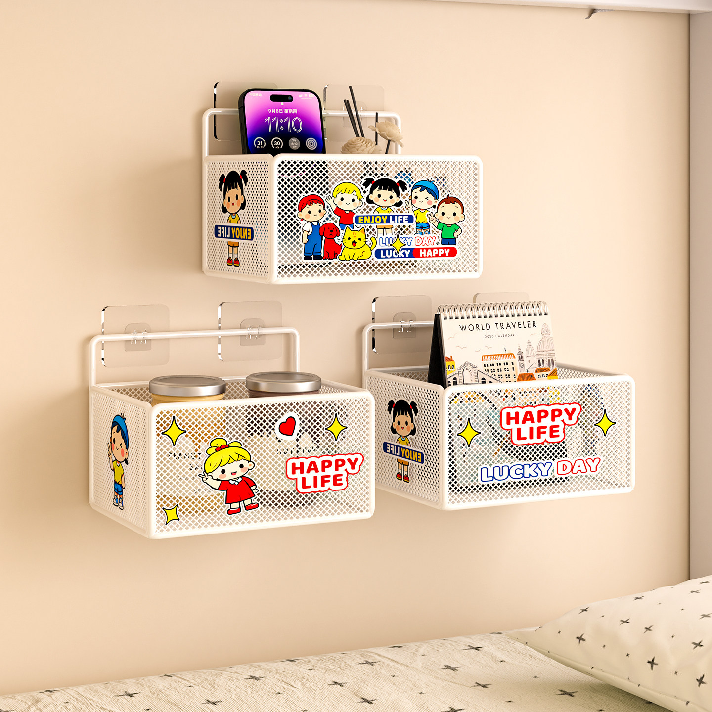 免打孔墙上置物架宿舍神器上铺墙壁挂篮卧室床边床头零食收纳架子,收纳整理,整理架/置物架/收纳架,淘宝优惠券,粉丝福利购,淘宝优惠卷