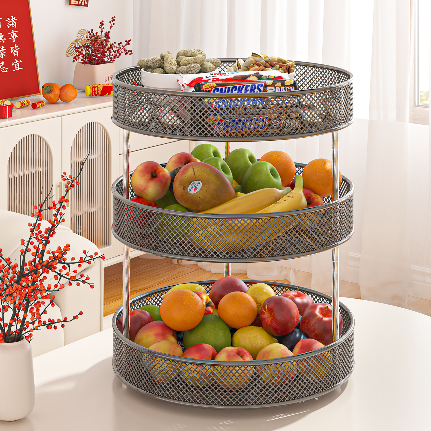 水果收纳篮家用客厅高颜值果盘零食摆放盘茶几台面糖果盒零食盘
