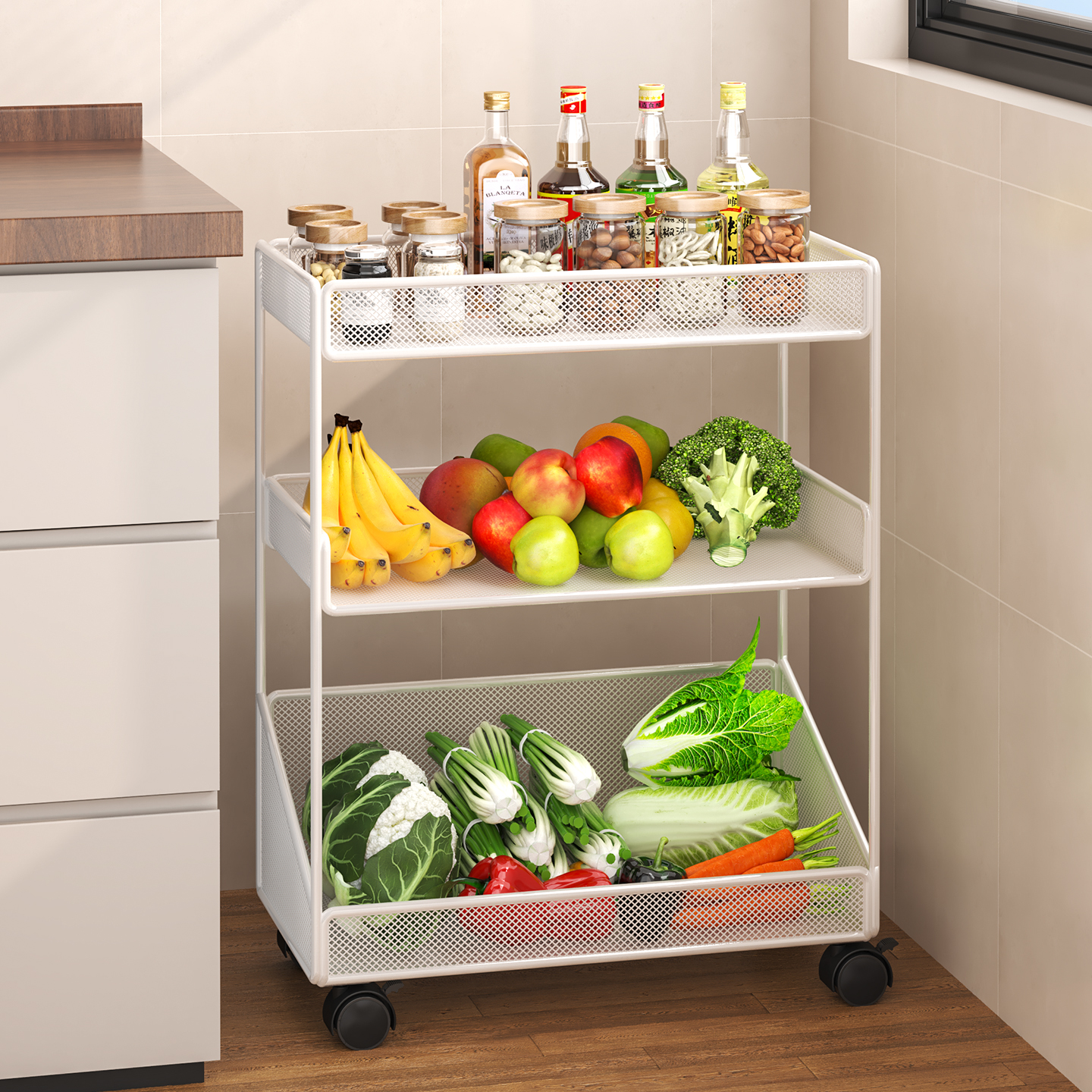 【升级加厚】移动厨房蔬菜置物架