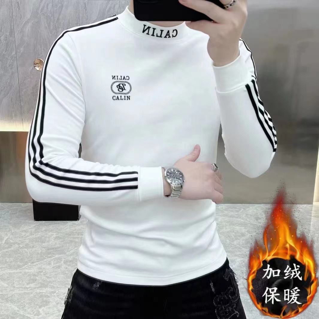 2025秋冬新款男士高端套头保暖德绒半高领打底衫潮流时尚修身卫衣