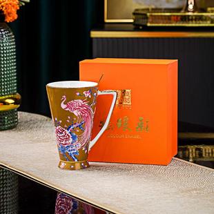 骨瓷家用马克杯珐琅彩办公室牛奶杯欧式 銮素景德镇中式 大杯咖啡杯