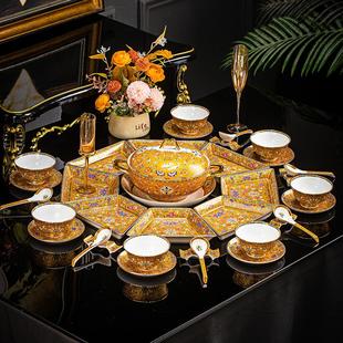 奢侈品珐琅彩餐具景德镇轻奢高级感宫廷风骨瓷碗具乔迁套装