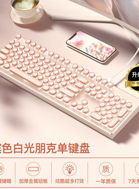 女生高颜值蒸汽朋克紫色有线机械键盘鼠标套装办公打字手感好电竞