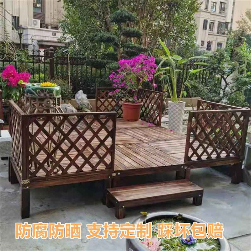 防腐木地板院子户外露台木板花园庭院平台自铺碳化木地台成品复古