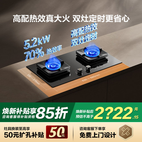 方太TF37B天然气双灶定时燃气灶