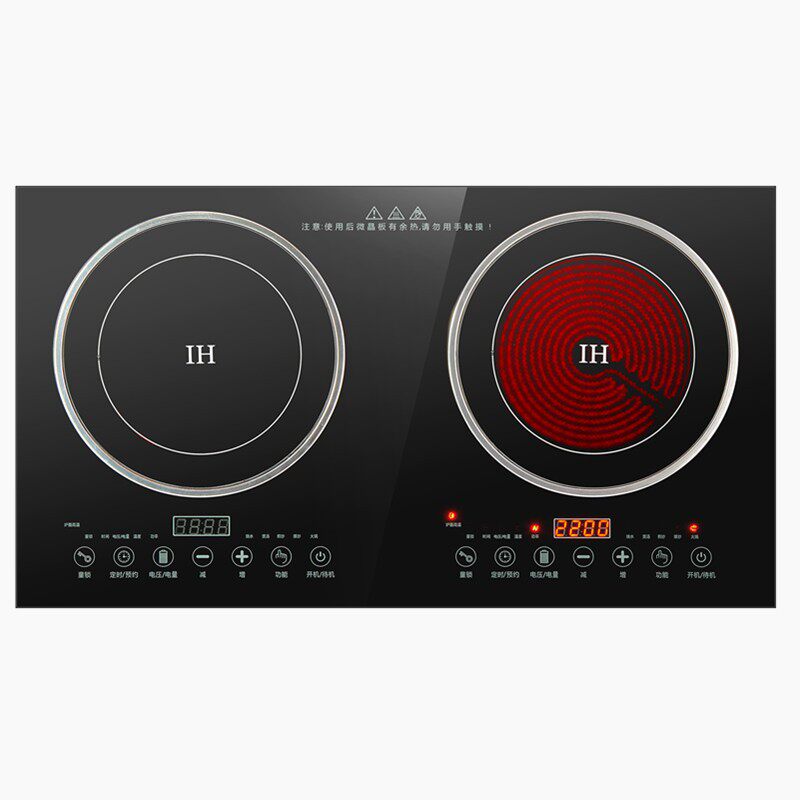 外贸英文版电陶炉双灶台一电一陶嵌入式电磁炉厨房双灶110V/220V