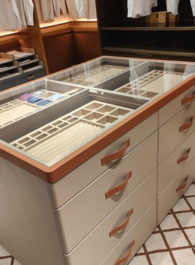 定制poliform轻奢衣帽间皮革中岛柜家用首饰展示柜多功能储物柜