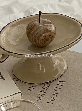 Shinymomo复古陶瓷收纳盘可爱手工摆件家居饰品ins风双耳高脚托盘
