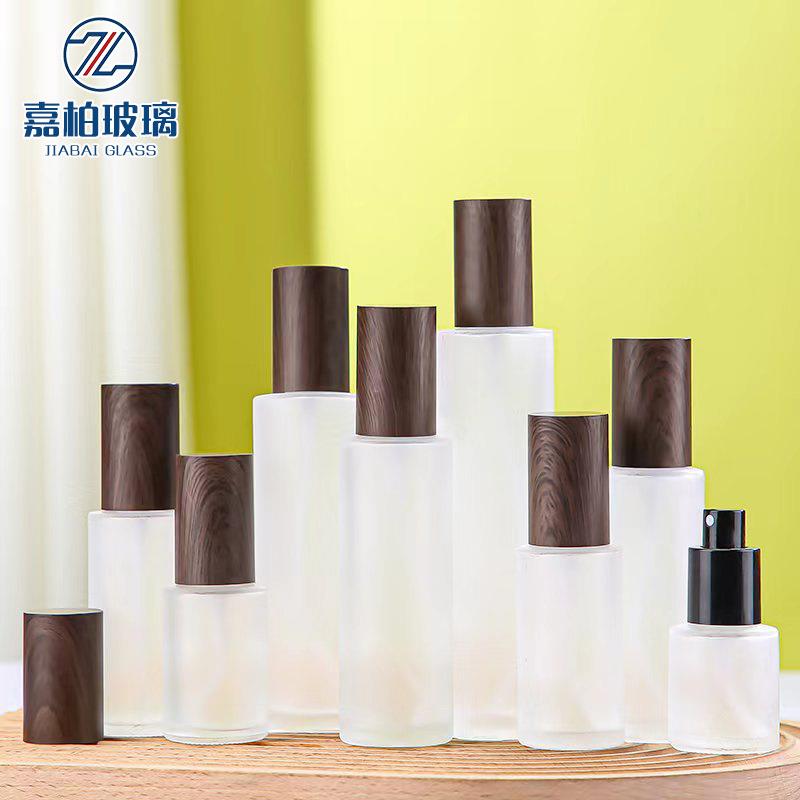30ml磨砂木纹盖乳液瓶透明玻璃精华化妆品分装瓶100ml按压喷雾瓶