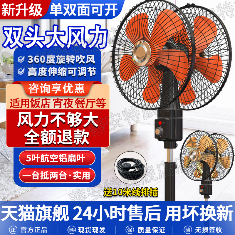 商用双头落地扇工业强风宵夜餐厅车间节能立式电风扇双电机大风力