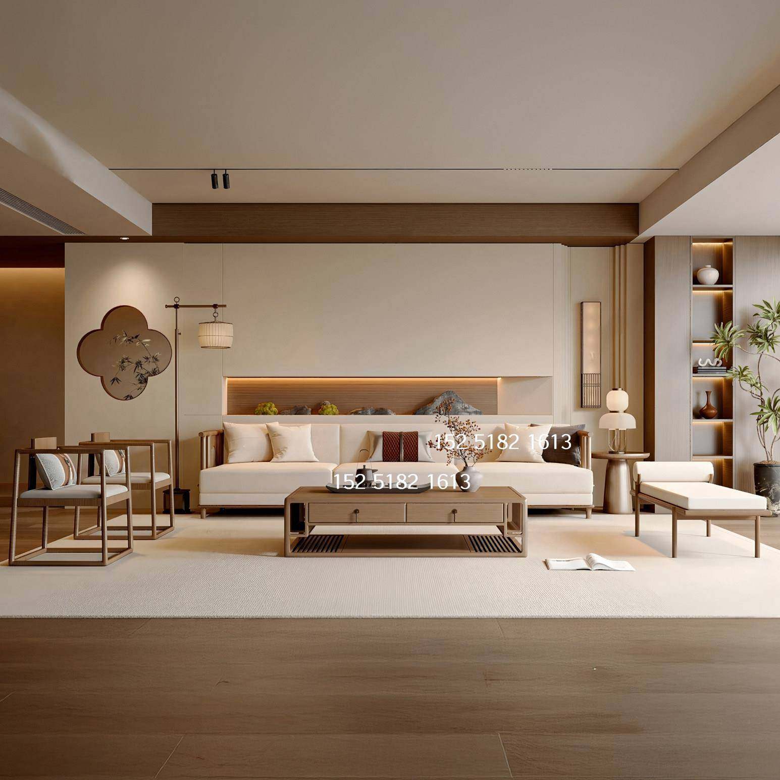 新中式中古风宋氏美学客厅实木沙发组合酒店极简布艺家具现货定制