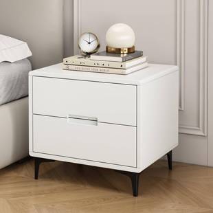 全实木床头柜带轮子简约设计风极简岩板主卧室家用床边柜烤漆工艺