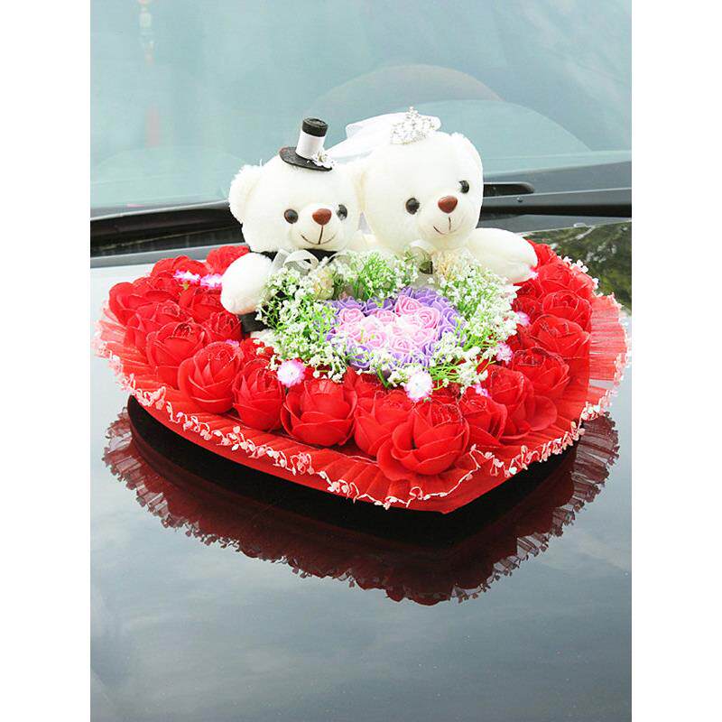 婚车对熊毛绒娃娃绒布车头装饰熊婚车布置公仔18cm情侣婚纱熊婚庆