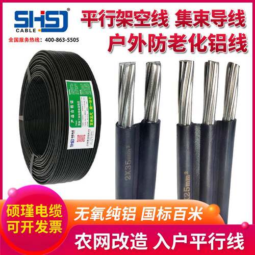户外铝线国标电线家用2/3芯6 10 16 25平方电缆架空平行集束导线