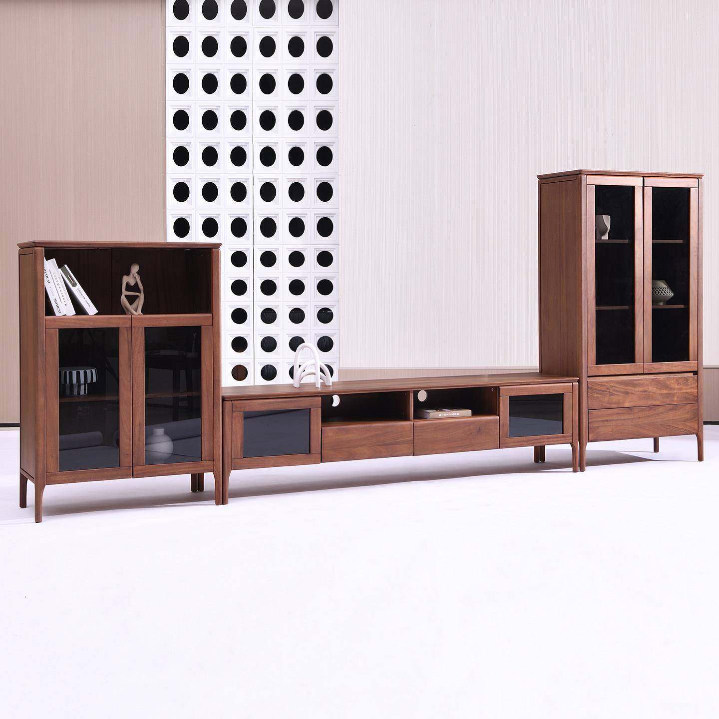 全实木电视柜组合家用小户型收纳储物柜现代简约地柜玻璃矮柜