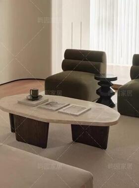 异形钙华Wabi-Sabi风格Normcore实木钙华茶几小茶几小公寓客厅家