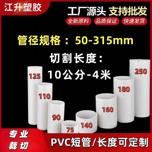 PVC定制裁剪加工短管排水硬直管60 70 80 90 100 125 140 150 250