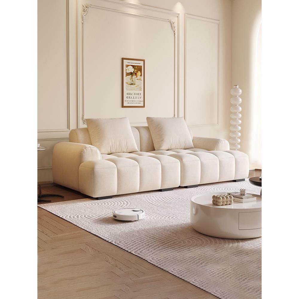 法式奶油风泡芙皮艺沙发客厅小户型现代简约棉花糖直排三人位沙发,住宅家具,皮艺沙发,淘宝优惠券,粉丝福利购,淘宝优惠卷