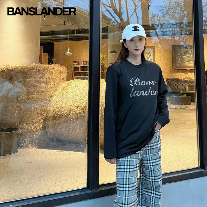 BANSLANDER烫钻大LOGO鹅绒长袖