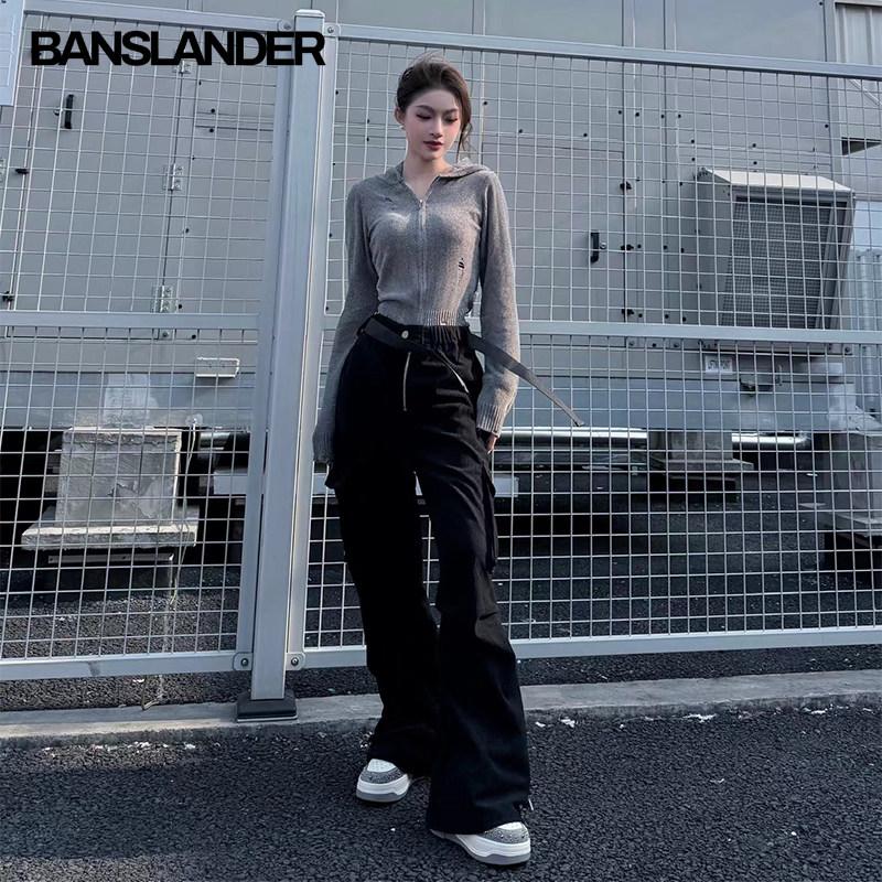BANSLANDER灯芯绒工装阔腿裤酷飒风女高腰宽松显瘦百搭休闲长裤