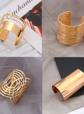 工厂直销 跨境新款手饰套装欧美时尚夸张金属手镯花纹镂空手环